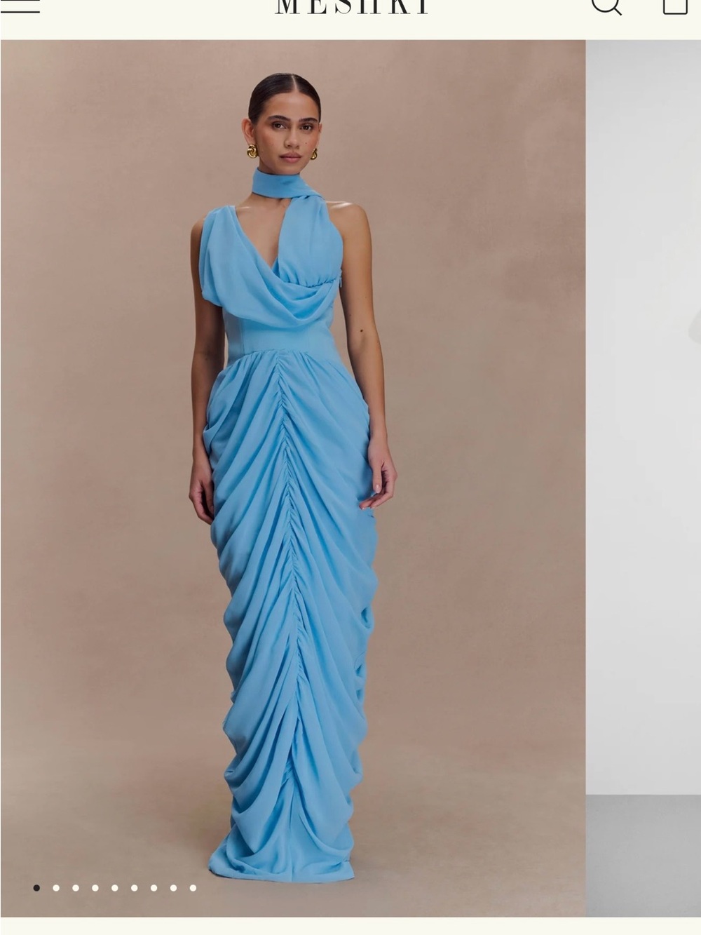 Meshki Sky-Blue Draped Halter Maxi Gown - Picture 1 of 5